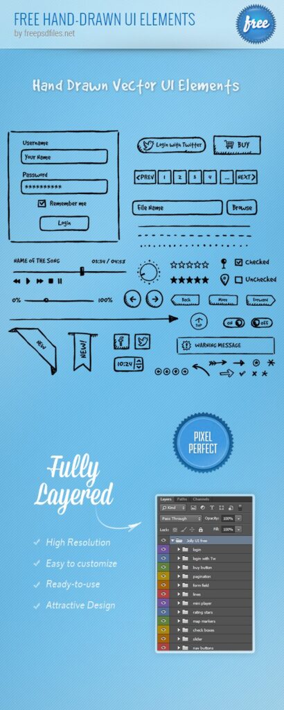 Free PSD Hand-drawn UI Elements Preview1